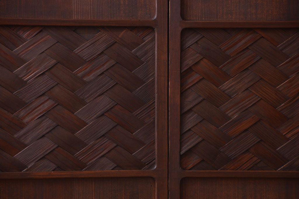 和製アンティーク　高級品!網代(あじろ)の木製引き戸2枚セット