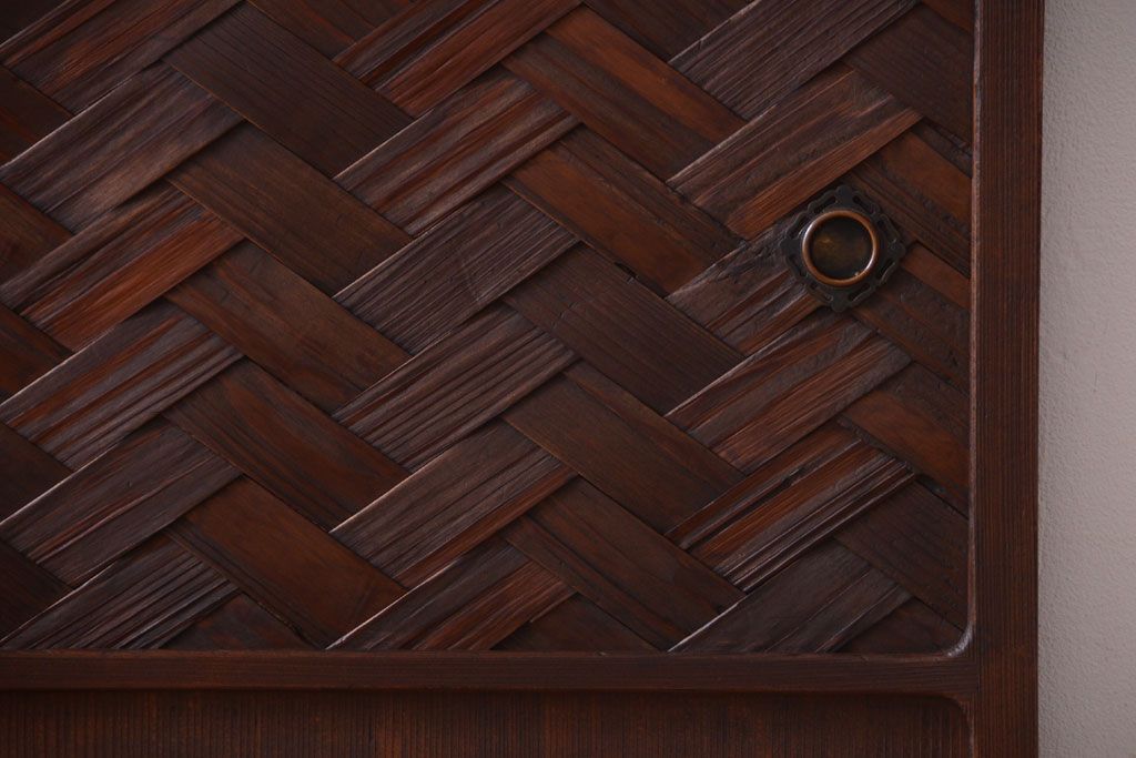 和製アンティーク　高級品!網代(あじろ)の木製引き戸2枚セット