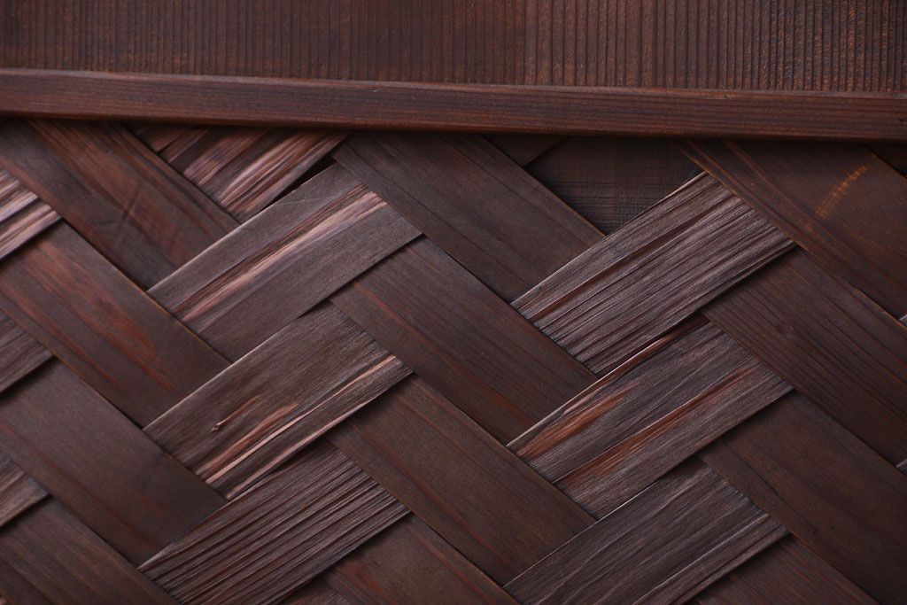 和製アンティーク　高級品!網代(あじろ)の木製引き戸2枚セット