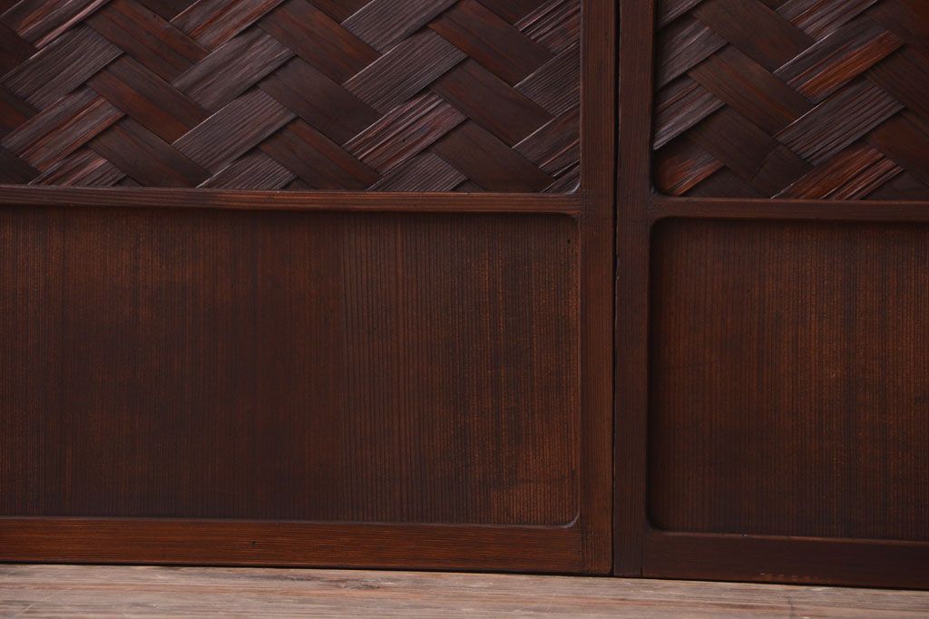 和製アンティーク　高級品!網代(あじろ)の木製引き戸2枚セット