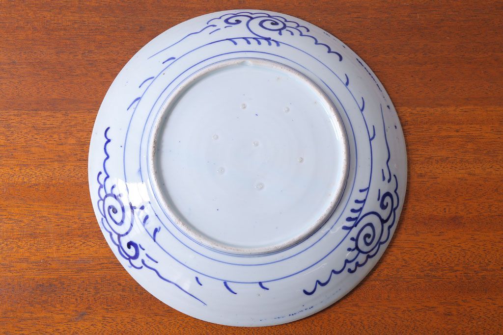 アンティーク雑貨　古民具・骨董　明治期　微塵唐草　アンティーク一尺一寸印判皿(1)