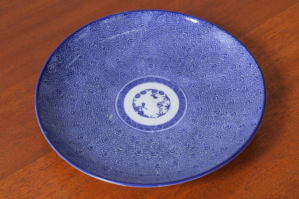 アンティーク雑貨　古民具・骨董　明治期　微塵唐草　アンティーク一尺一寸印判皿(2)