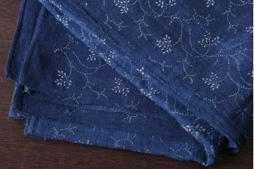 アンティーク雑貨　アンティーク　インディゴ(藍)染めハンガリーリネンのテーブルクロス(花柄)(1)