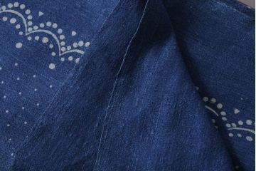 アンティーク雑貨　アンティーク　インディゴ(藍)染めハンガリーリネンのテーブルクロス(ドット&レース柄)