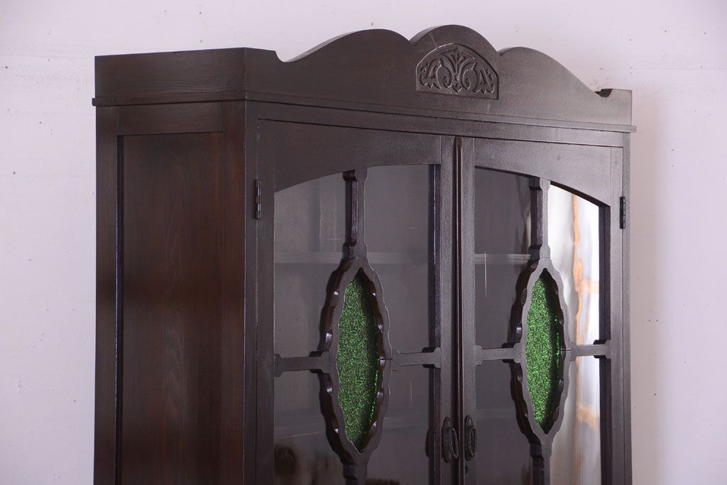 アンティーク家具　和製アンティーク　当時物色ガラス入り!古い木製の特大本箱