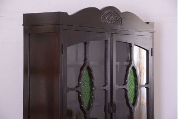 アンティーク家具　和製アンティーク　当時物色ガラス入り!古い木製の特大本箱