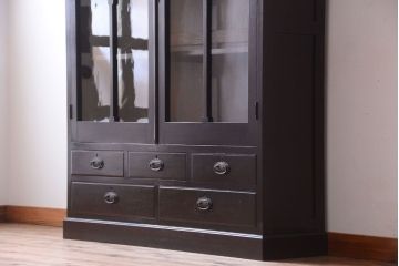 アンティーク家具　和製アンティーク　当時物色ガラス入り!古い木製の特大本箱