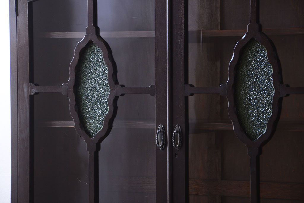 アンティーク家具　和製アンティーク　当時物色ガラス入り!古い木製の特大本箱