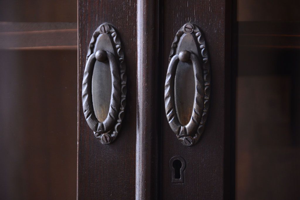 アンティーク家具　和製アンティーク　当時物色ガラス入り!古い木製の特大本箱