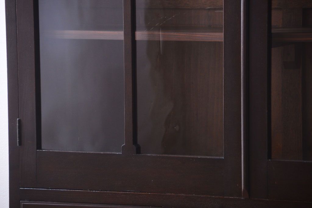 アンティーク家具　和製アンティーク　当時物色ガラス入り!古い木製の特大本箱