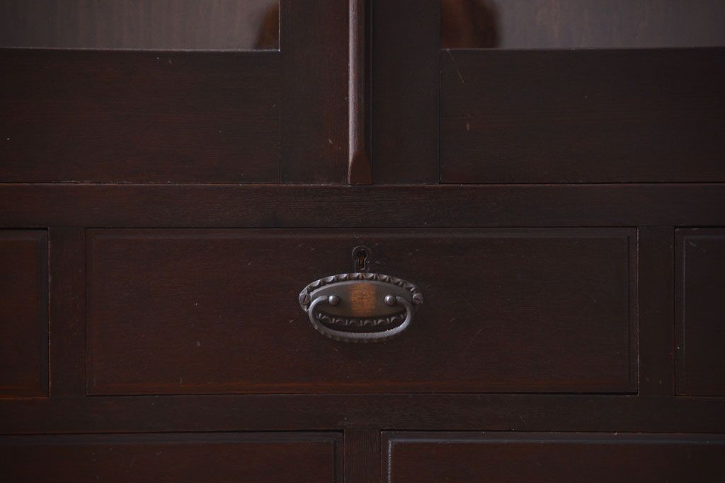 アンティーク家具　和製アンティーク　当時物色ガラス入り!古い木製の特大本箱