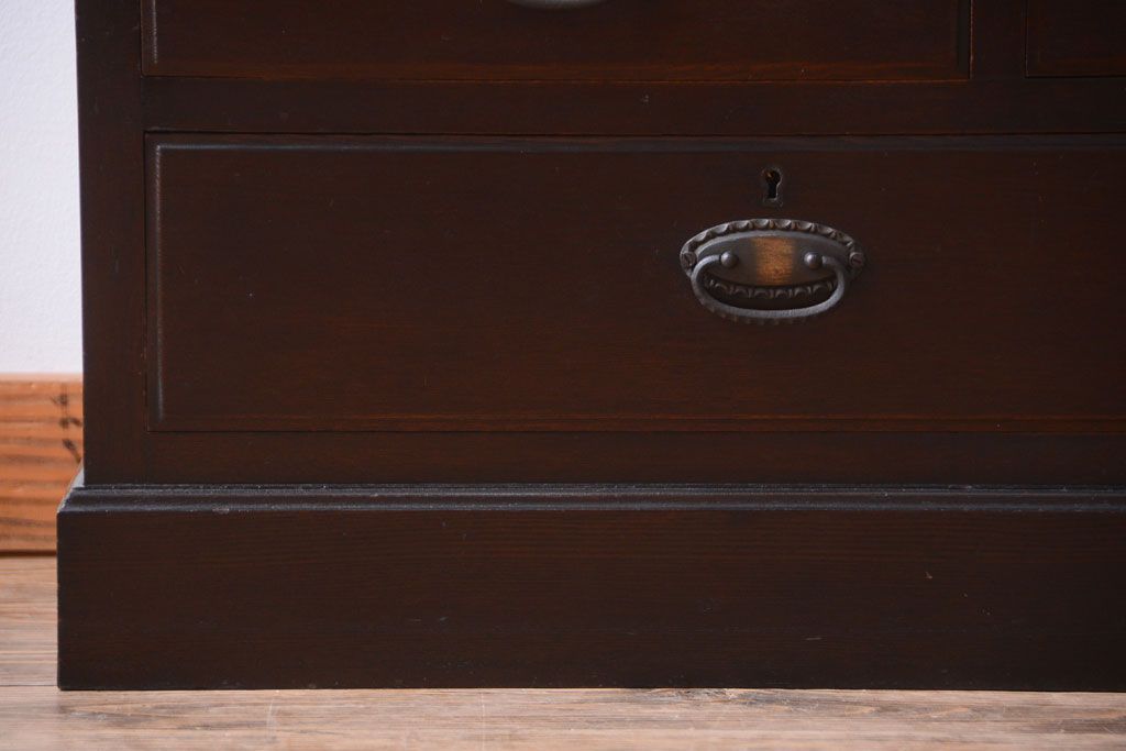 アンティーク家具　和製アンティーク　当時物色ガラス入り!古い木製の特大本箱