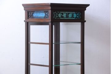 アンティーク家具　大正ロマン　脚付き!古いタバコ屋の当時物色ガラス入りアンティーク縦型ガラスケース
