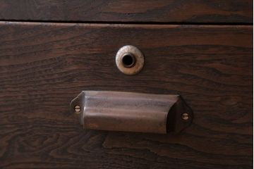 アンティーク家具　和製アンティーク　鉄脚付き!結霜ガラス引き戸のローボード