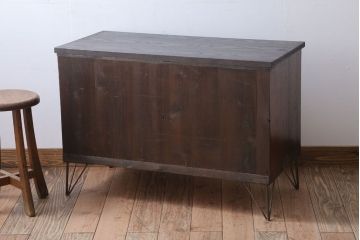 アンティーク家具　和製アンティーク　鉄脚付き!結霜ガラス引き戸のローボード