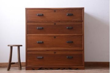 アンティーク家具　和製アンティーク　前面欅材!和モダンな4杯チェスト(衣装箪笥)