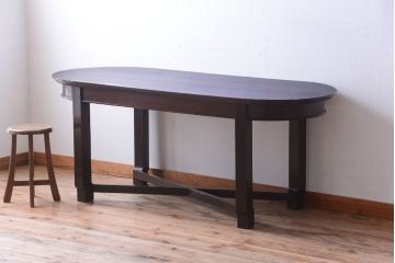 アンティーク家具　和製アンティーク　古いナラ材の上質なオーバル(楕円)型ダイニングテーブル