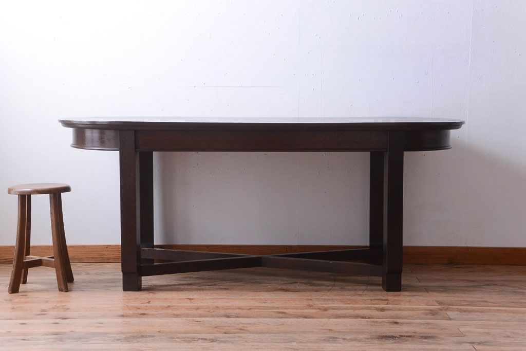 アンティーク家具　和製アンティーク　古いナラ材の上質なオーバル(楕円)型ダイニングテーブル