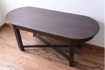 アンティーク家具　和製アンティーク　古いナラ材の上質なオーバル(楕円)型ダイニングテーブル