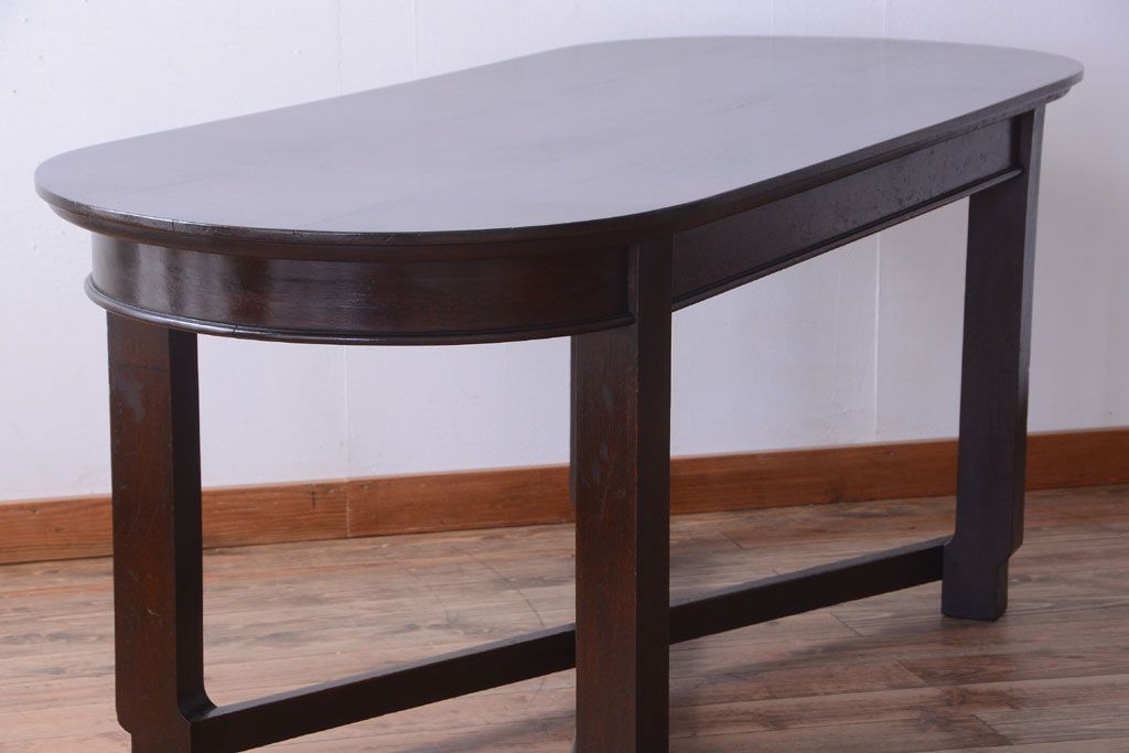 アンティーク家具　和製アンティーク　古いナラ材の上質なオーバル(楕円)型ダイニングテーブル