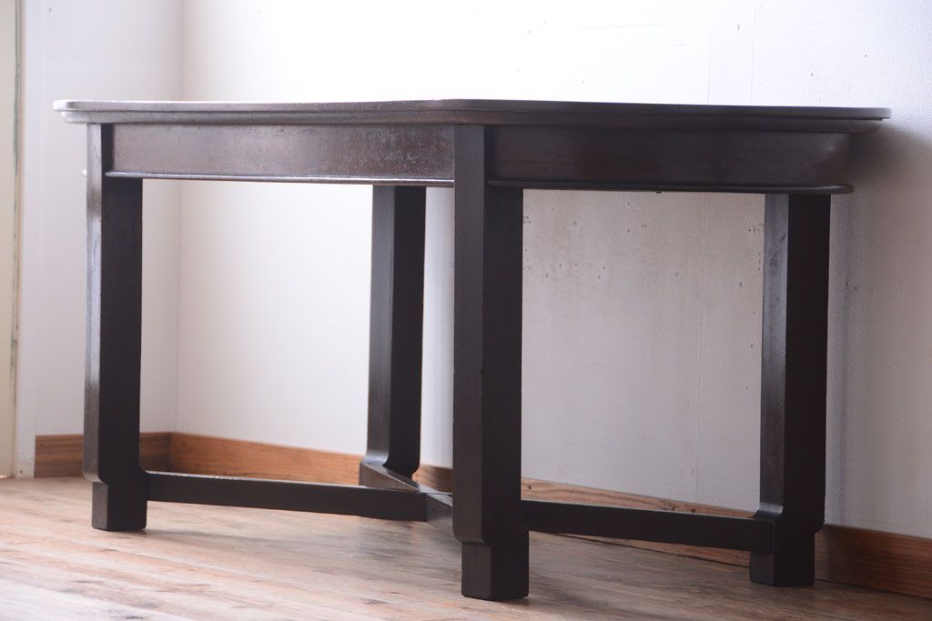 アンティーク家具　和製アンティーク　古いナラ材の上質なオーバル(楕円)型ダイニングテーブル