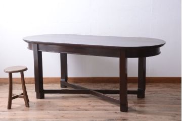 アンティーク家具　和製アンティーク　古いナラ材の上質なオーバル(楕円)型ダイニングテーブル