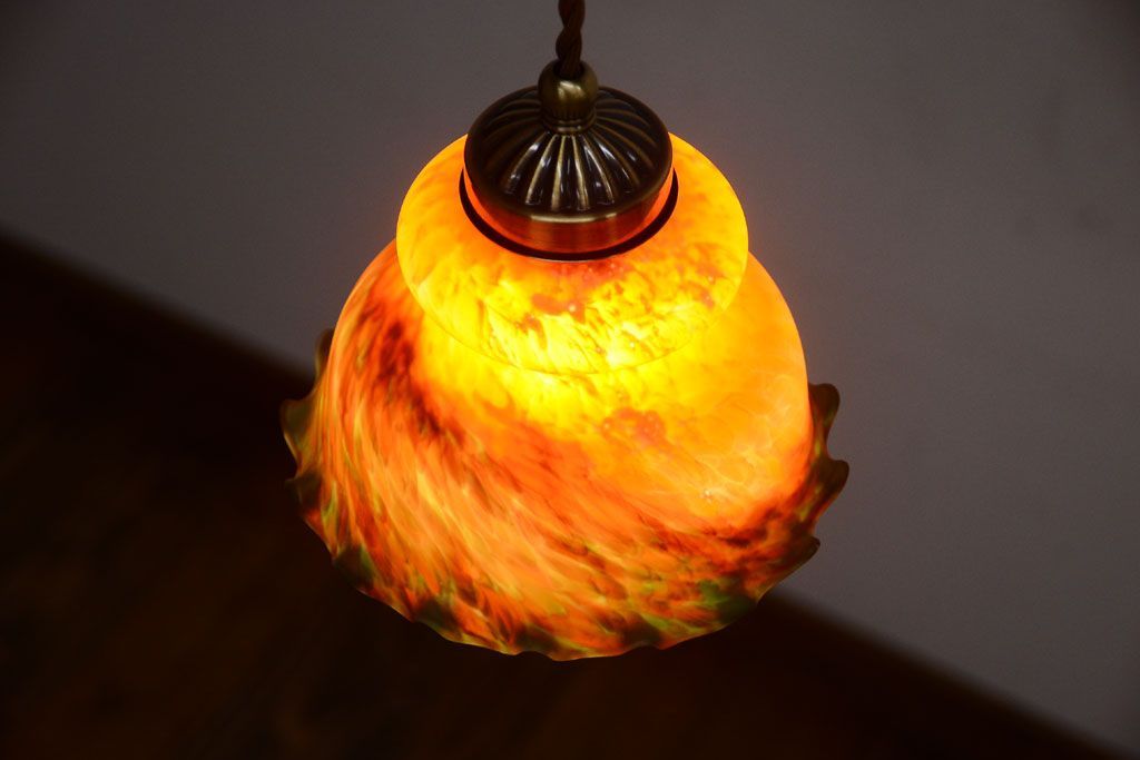 中古　マーブルガラスのペンダントライト(天井照明)