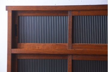 アンティーク家具　和製アンティーク　前面欅材!2段重ねのモールガラス引き戸収納棚