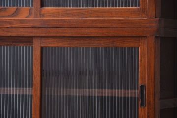 アンティーク家具　和製アンティーク　前面欅材!2段重ねのモールガラス引き戸収納棚