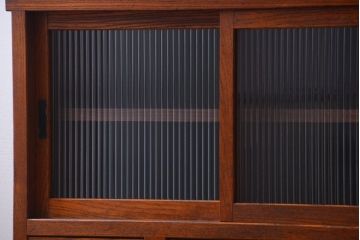 アンティーク家具　和製アンティーク　前面欅材!2段重ねのモールガラス引き戸収納棚