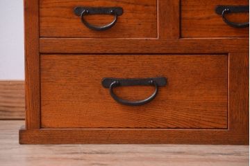 アンティーク家具　和製アンティーク　前面欅材!2段重ねのモールガラス引き戸収納棚