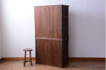 アンティーク家具　和製アンティーク　前面欅材!2段重ねのモールガラス引き戸収納棚