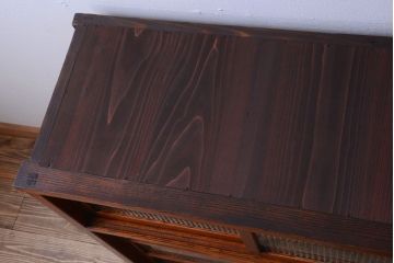 アンティーク家具　和製アンティーク　前面欅材!2段重ねのモールガラス引き戸収納棚