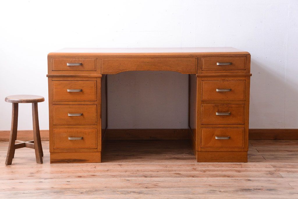 アンティーク家具　和製アンティーク　古いナラ材の上質な組み立て式両袖机(デスク)