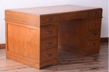 アンティーク家具　和製アンティーク　古いナラ材の上質な組み立て式両袖机(デスク)