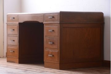 アンティーク家具　和製アンティーク　古いナラ材の上質な組み立て式両袖机(デスク)