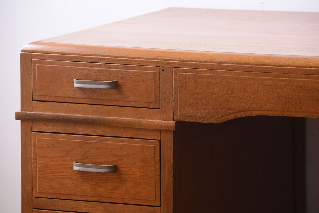 アンティーク家具　和製アンティーク　古いナラ材の上質な組み立て式両袖机(デスク)