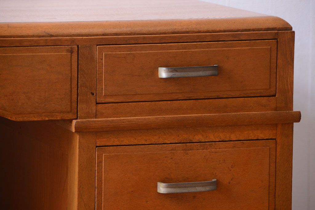 アンティーク家具　和製アンティーク　古いナラ材の上質な組み立て式両袖机(デスク)