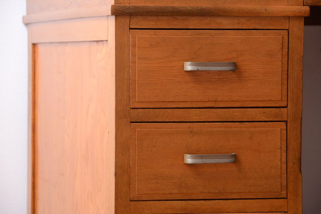 アンティーク家具　和製アンティーク　古いナラ材の上質な組み立て式両袖机(デスク)