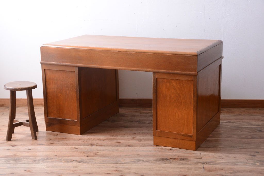 アンティーク家具　和製アンティーク　古いナラ材の上質な組み立て式両袖机(デスク)