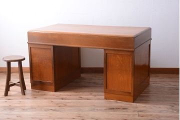 アンティーク家具　和製アンティーク　古いナラ材の上質な組み立て式両袖机(デスク)