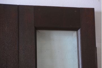 和製アンティーク　両開き　面取りガラス入り!古いナラ材の背の高い高級親子ドア(扉)
