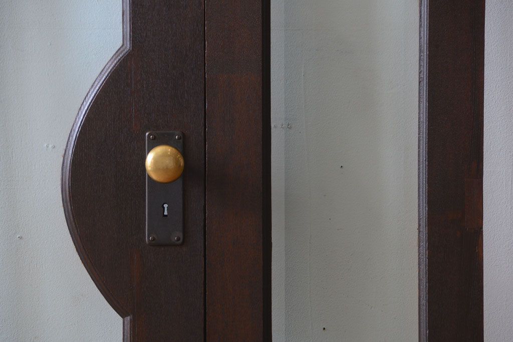 和製アンティーク　両開き　面取りガラス入り!古いナラ材の背の高い高級親子ドア(扉)