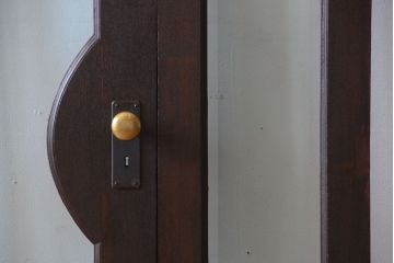 和製アンティーク　両開き　面取りガラス入り!古いナラ材の背の高い高級親子ドア(扉)