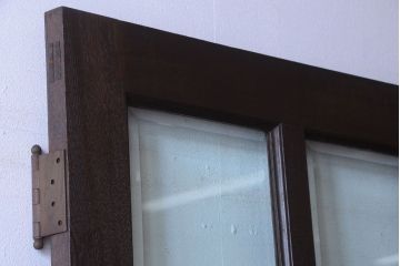 和製アンティーク　両開き　面取りガラス入り!古いナラ材の背の高い高級親子ドア(扉)