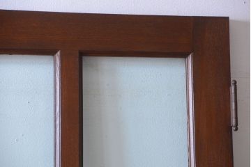和製アンティーク　両開き　面取りガラス入り!古いナラ材の背の高い高級親子ドア(扉)