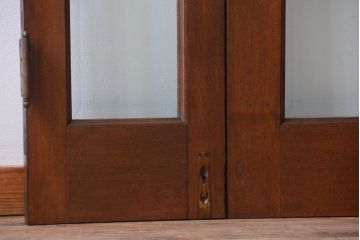 和製アンティーク　両開き　面取りガラス入り!古いナラ材の背の高い高級親子ドア(扉)