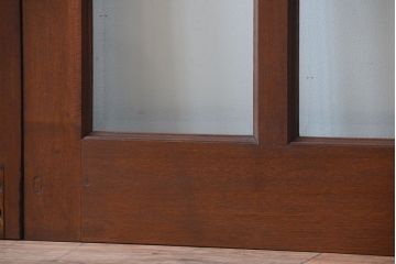 和製アンティーク　両開き　面取りガラス入り!古いナラ材の背の高い高級親子ドア(扉)