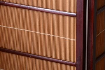  古民具・骨董　古い木製の折り畳み式四連屏風衝立て　パーテーション(3)