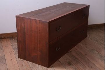 アンティーク家具　和製アンティーク　前面欅材のシンプルな衣装箪笥ローボード(2)